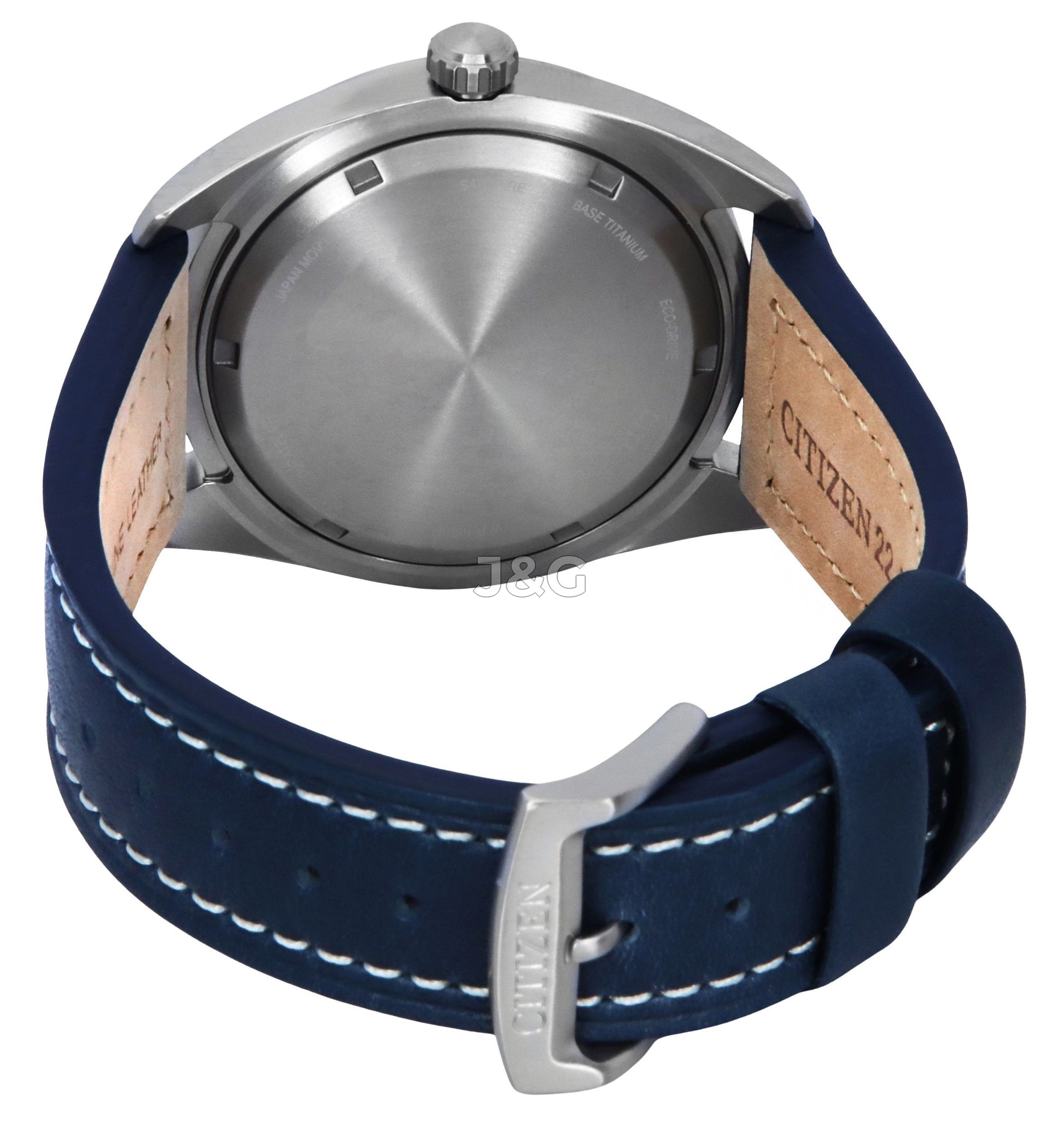 Citizen Eco-Drive Blue Leather Male BM8560-45L. A brand-new Citizen Eco-Drive watch featuring a Blue dial and a Leather strap. Front view. - view 4