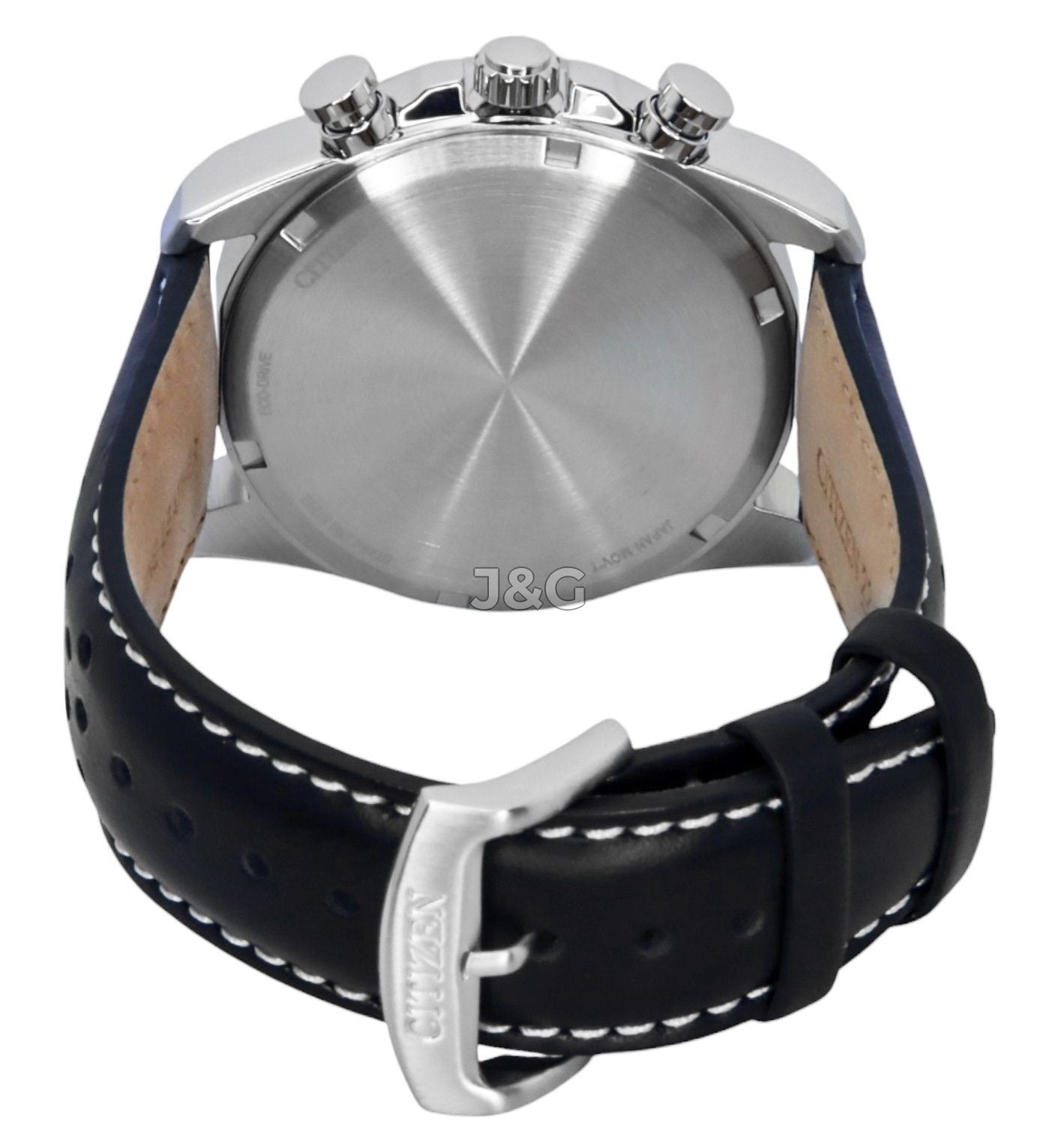 Citizen Eco-Drive Chronograph function White Leather Male CA4640-09A. A brand-new Citizen Eco-Drive watch featuring a White dial and a Leather strap. Front view. - view 4