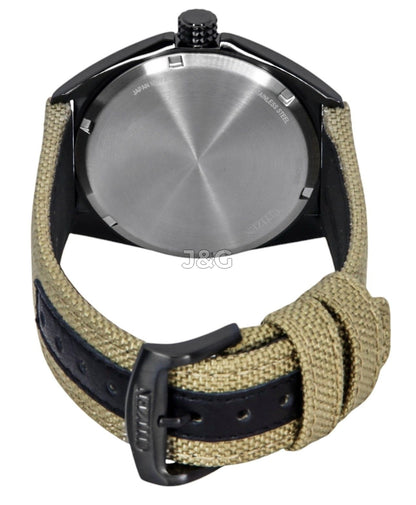 Citizen Eco-Drive Quartz movement Black Nylon Male AW1575-08E. A brand-new Citizen Eco-Drive watch featuring a Black dial and a Nylon strap. Front view. - view 4