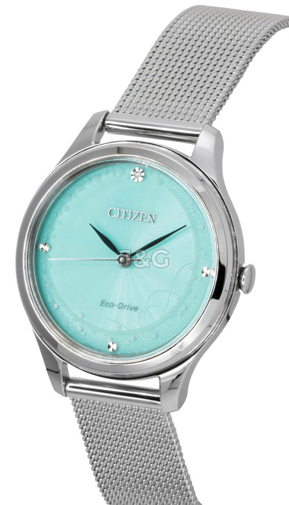 Citizen Eco-Drive Stainless Steel Mint Green Dial Wo. A brand-new Citizen Eco-Drive watch featuring a Green dial and a Stainless steel strap. Side view. - SEQ_3