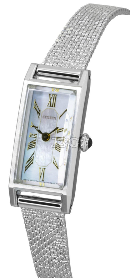 Citizen L Eco-Drive Stainless Steel Mother Of Pearl Dial Wo. A brand-new Citizen Eco-Drive watch featuring a Mother Of Pearl dial and a Stainless steel strap. Angled view. - SEQ_2