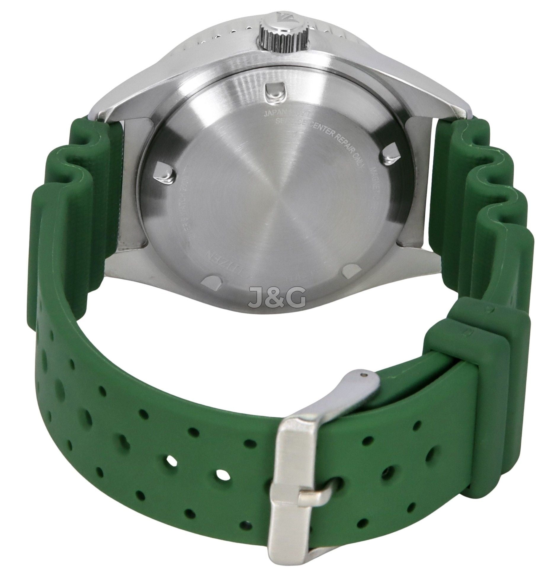 Citizen Promaster Automatic movement Green Polyurethane (PU) Male NY0121-09X. A brand-new Citizen Promaster watch featuring a Green dial and a Polyurethane (PU) strap. Angled view. - view 4