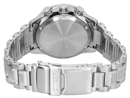 Citizen Promaster Chronograph Stainless Steel Blue Dial. A brand-new Citizen Promaster watch featuring a Blue dial and a Stainless steel strap. Front view. - SEQ_4