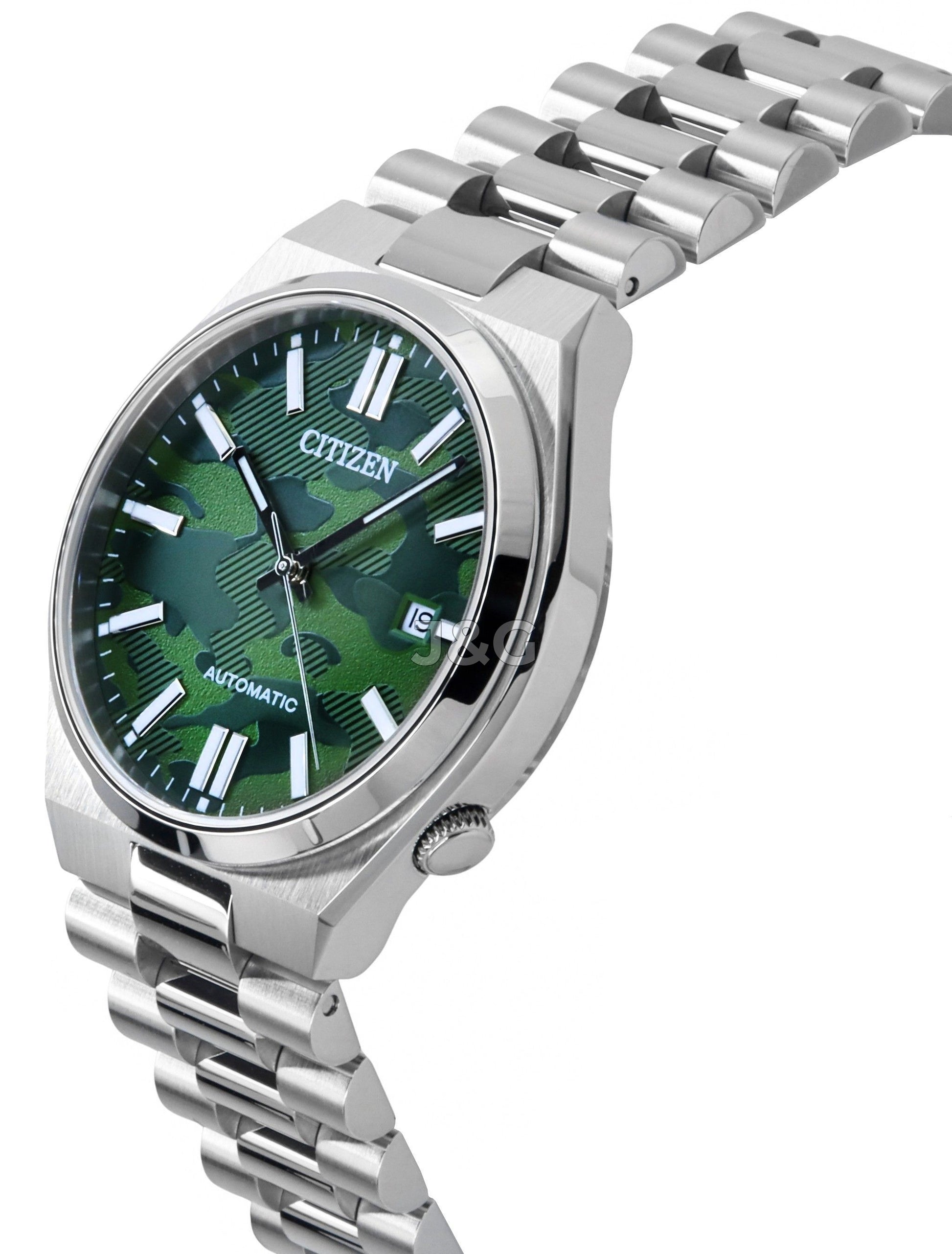 Citizen Tsuyosa Automatic movement Green Stainless steel Male NJ0159-86X. A brand-new Citizen Tsuyosa watch featuring a Green dial and a Stainless steel strap. Angled view. - view 3