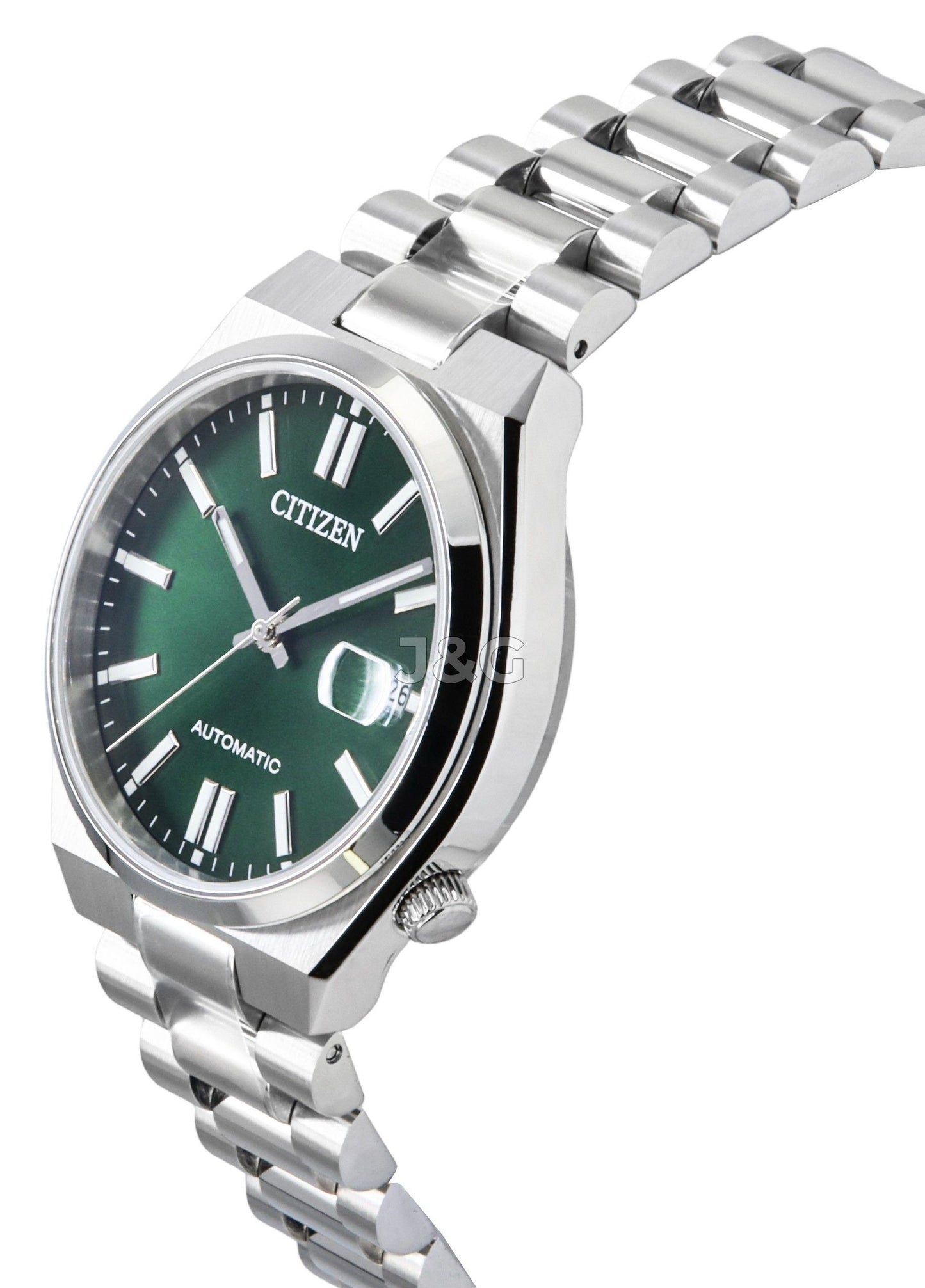 Citizen Tsuyosa Automatic movement Green Stainless steel Male NJ0200-50X. A brand-new Citizen Tsuyosa watch featuring a Green dial and a Stainless steel strap. Angled view. - view 3