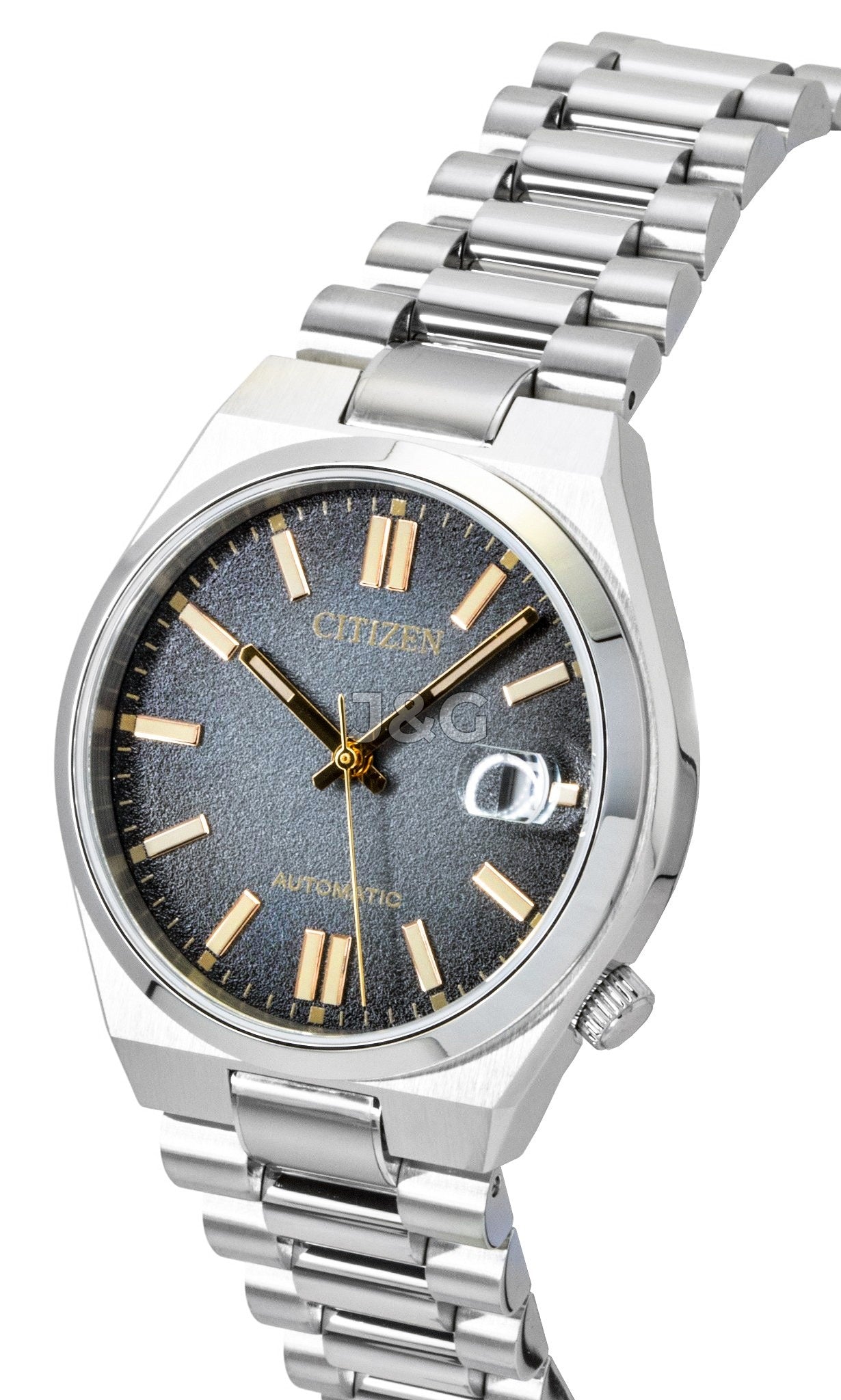 Citizen Tsuyosa Stainless Steel Black Dial Automatic. A brand-new Citizen Tsuyosa watch featuring a Black dial and a Stainless steel strap. Side view. - SEQ_3