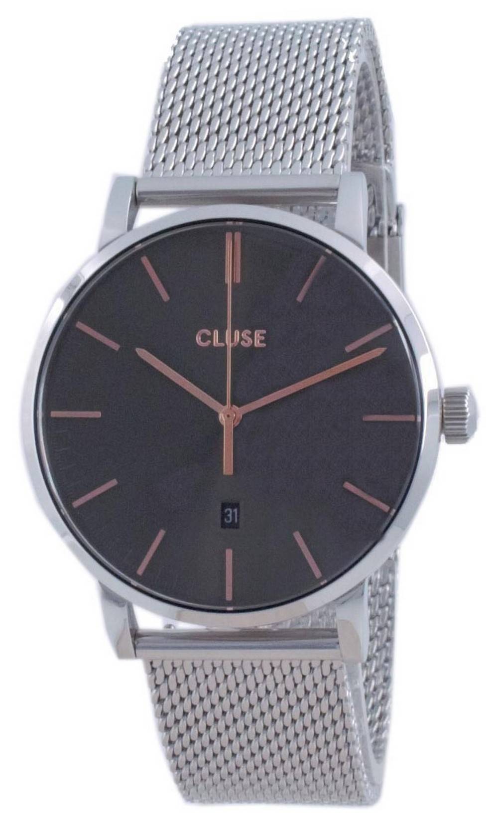 Cluse Aravis Grey Dial Stainless Steel Quartz. A brand-new Cluse watch featuring a Grey dial and a Stainless steel strap. Angled view.