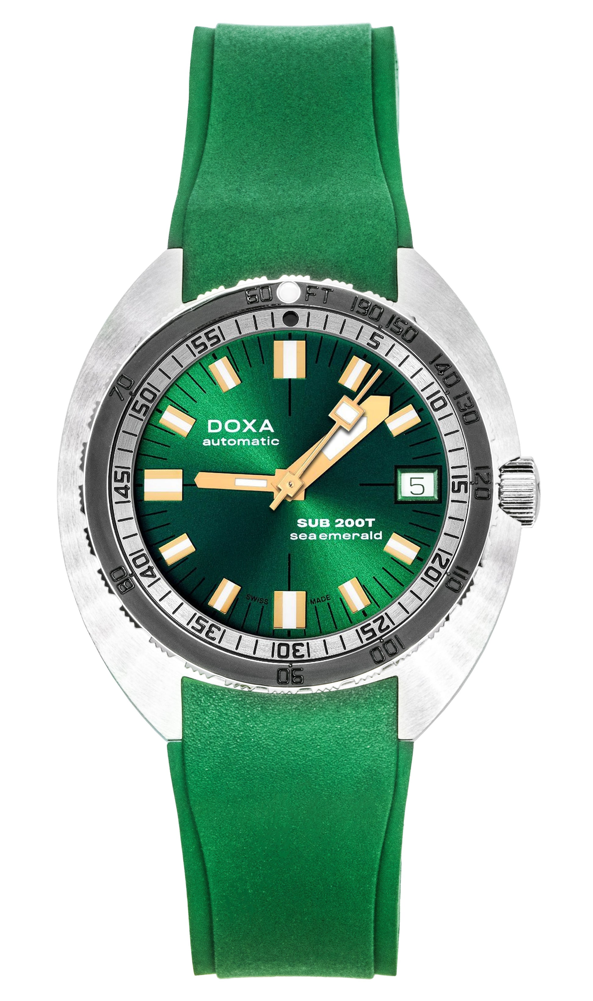 Doxa SUB 200T Sea Emerald Rubber Strap Green Dial Automatic. A brand-new Doxa SUB watch featuring a Green dial and a Rubber strap. Front view.