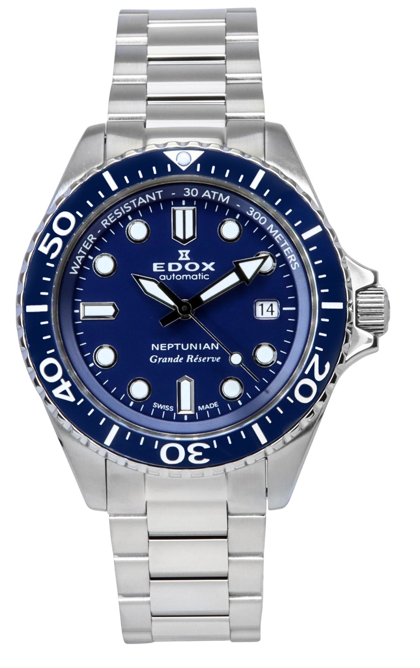 Edox Neptunian Grande Reserve Blue Dial Automatic Diver's. A brand-new Edox Neptunian watch featuring a Blue dial. Angled view.