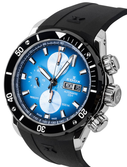 Edox Automatic movement Blue Rubber Male 011283NOCABUIDN. A brand-new Edox watch featuring a Blue dial and a Rubber strap. Angled view. - view 3