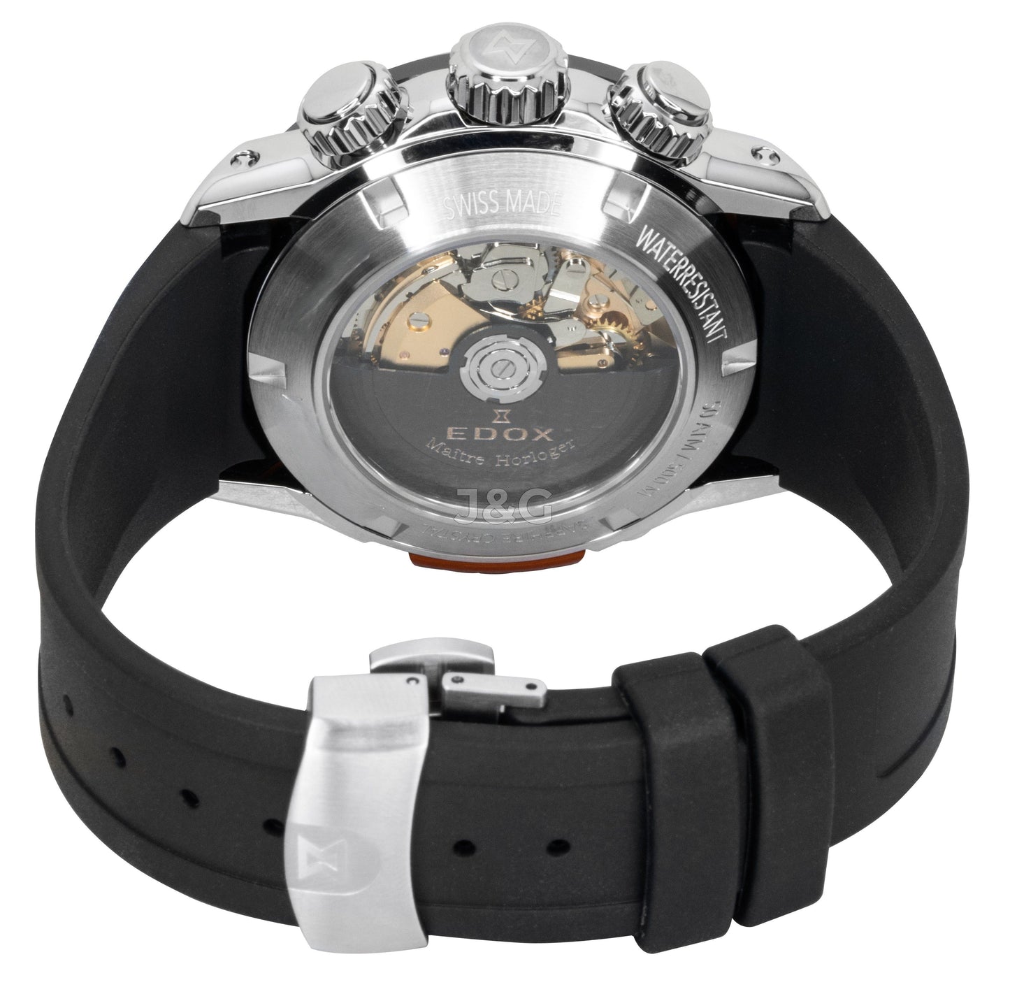 Edox Automatic movement Blue Rubber Male 011283NOCABUIDN. A brand-new Edox watch featuring a Blue dial and a Rubber strap. Angled view. - view 4