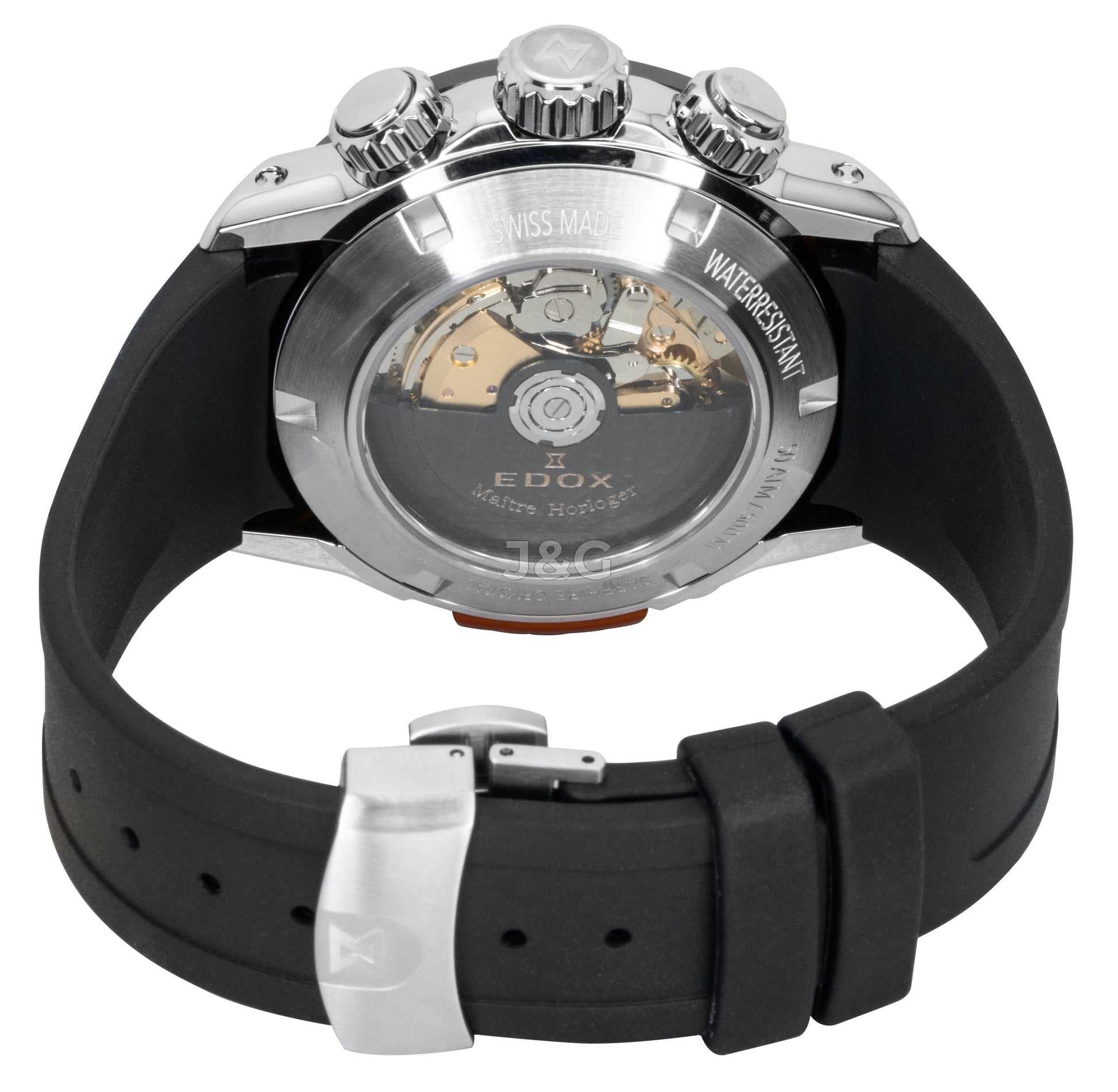 Edox Automatic movement Blue Rubber Male 011283NOCABUIDN. A brand-new Edox watch featuring a Blue dial and a Rubber strap. Angled view. - view 4