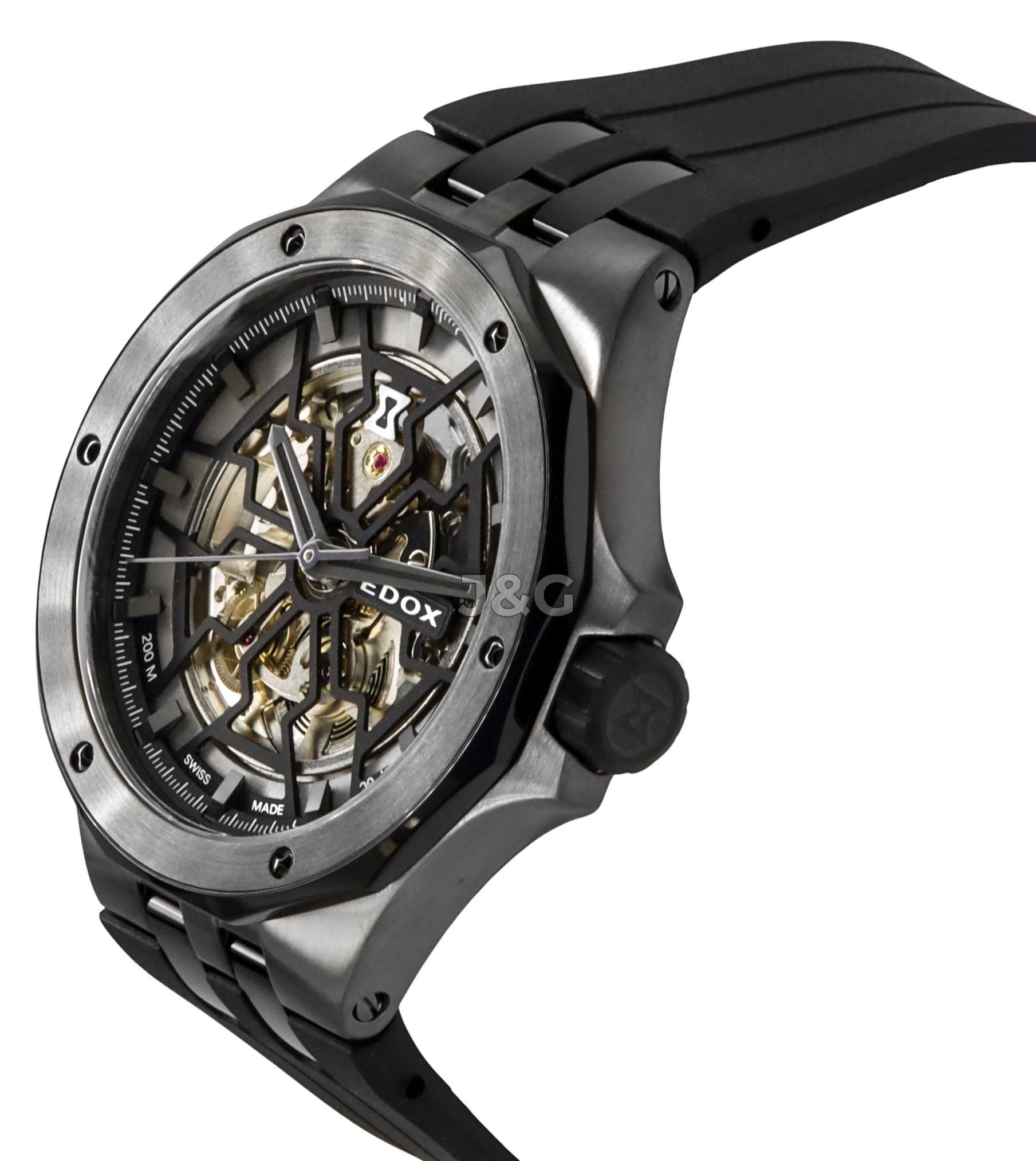 Edox Delfin The Original Automatic movement Black Rubber Male 85303357GNNGN. A brand-new Edox Delfin watch featuring a Black dial and a Rubber strap. Front view. - view 3