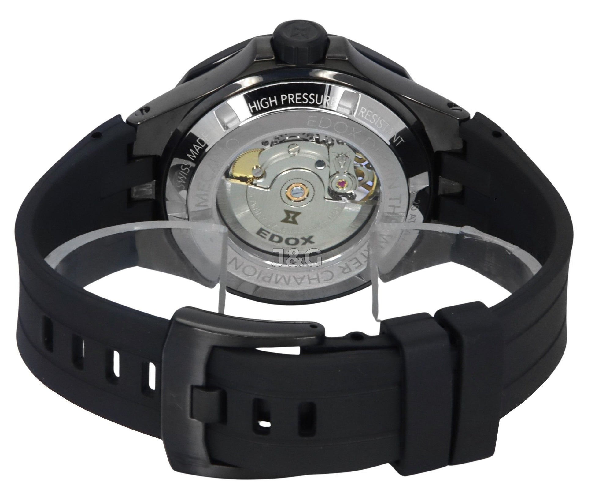 Edox Delfin The Original Automatic movement Black Rubber Male 85303357GNNGN. A brand-new Edox Delfin watch featuring a Black dial and a Rubber strap. Front view. - view 4