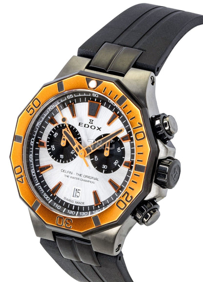 Edox Delfin The Original Quartz movement Silver Rubber Male 1011237GNOCAANO. A brand-new Edox Delfin watch featuring a Silver dial and a Rubber strap. Side view. - view 3
