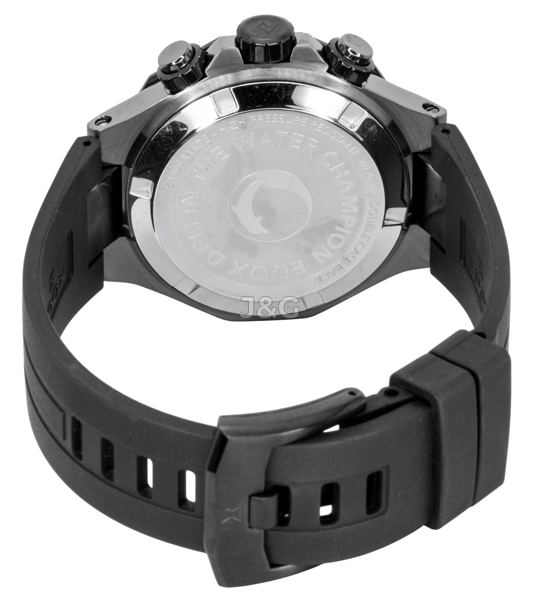 Edox Delfin The Original Quartz movement Silver Rubber Male 1011237GNOCAANO. A brand-new Edox Delfin watch featuring a Silver dial and a Rubber strap. Side view. - view 4