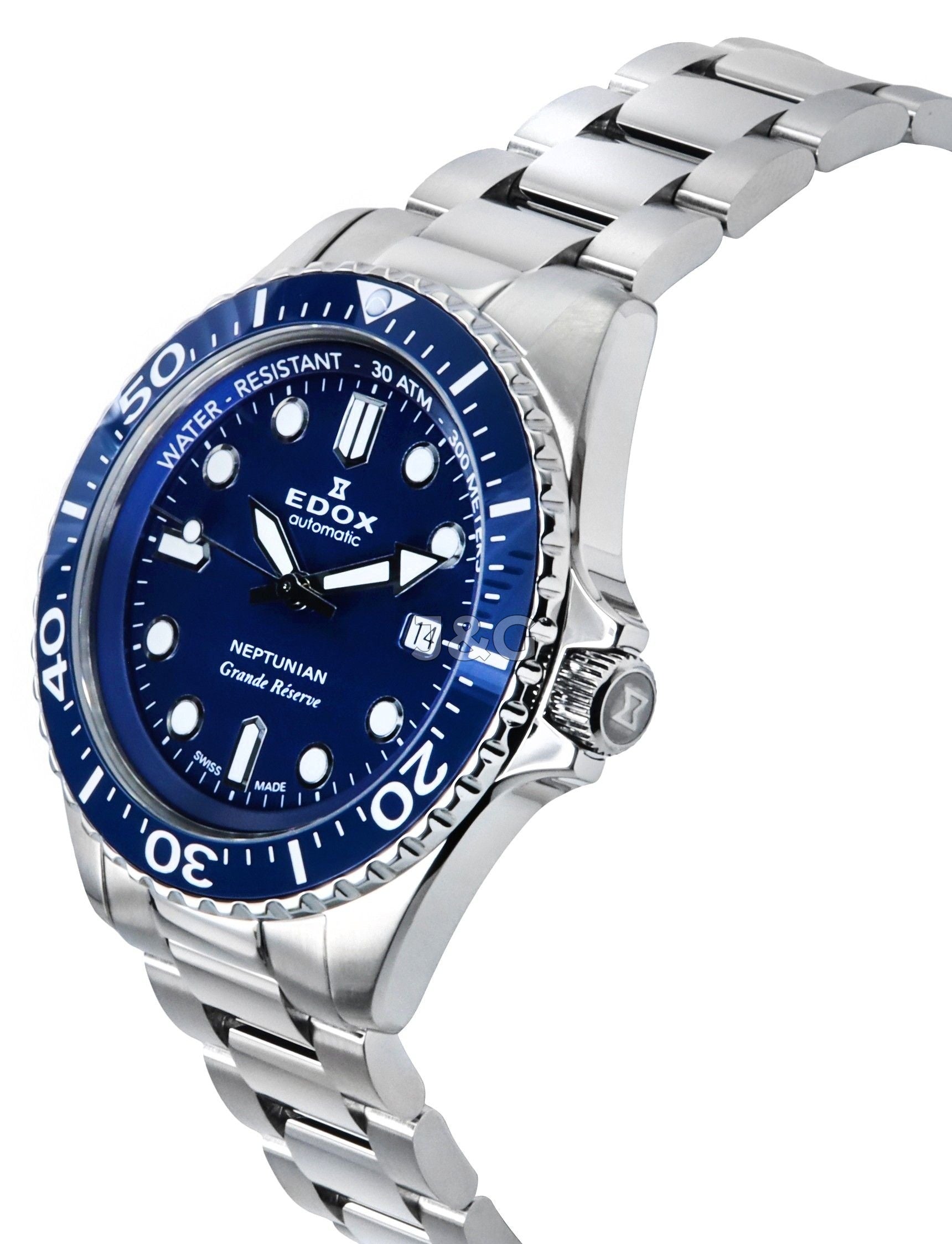 Edox Neptunian Automatic movement Blue Male 808013BUMBUIN. A brand-new Edox Neptunian watch featuring a Blue dial. Side view. - view 3