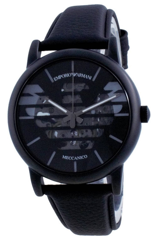 Emporio Armani Luigi Skeleton Leather Automatic. A brand-new Emporio Armani Luigi watch featuring a Leather strap. Angled view.