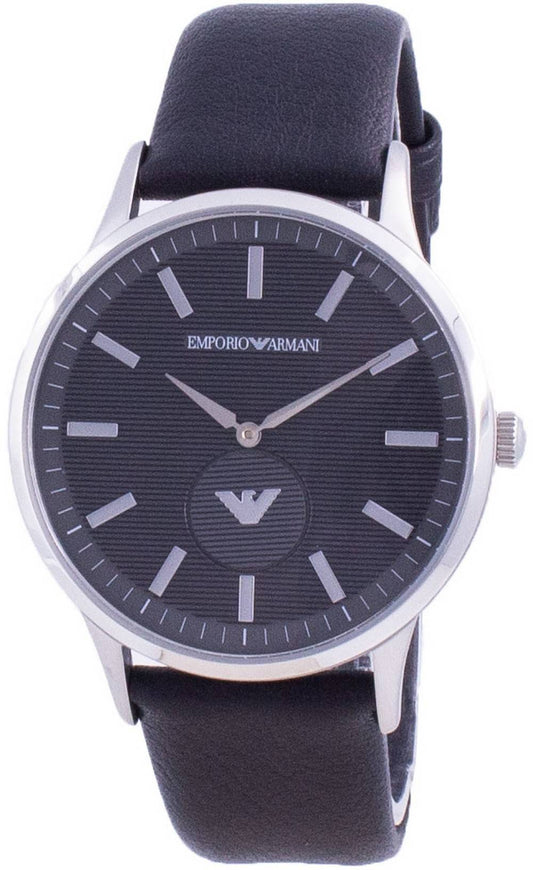 Emporio Armani Renato Black Dial Quartz Stainless Steel. A brand-new Emporio Armani Renato watch featuring a Black dial and a Leather strap. Front view.
