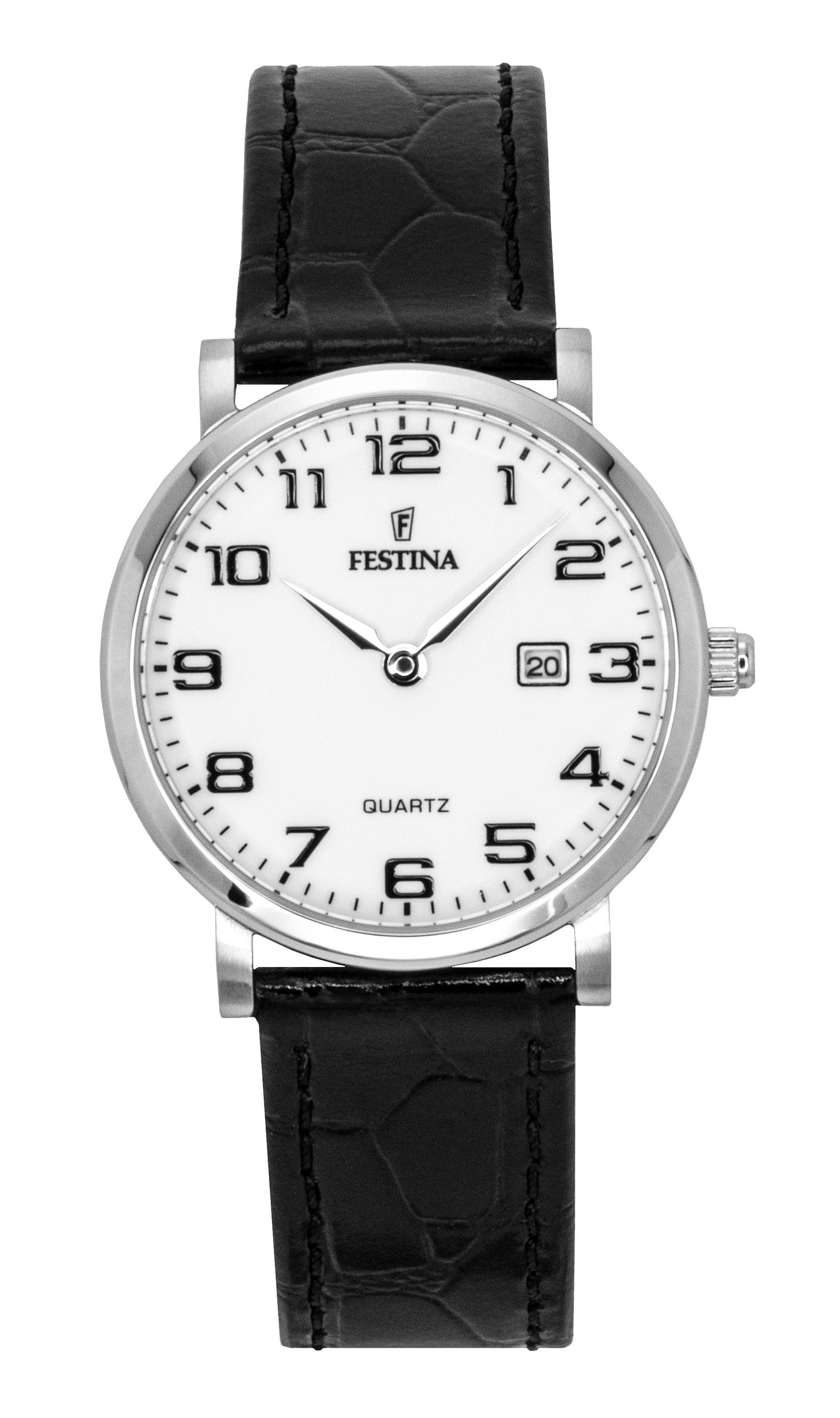 Festina Classic Leather Strap White Dial Quartz Wo. A brand-new Festina Classic watch featuring a White dial and a Leather strap. Side view.