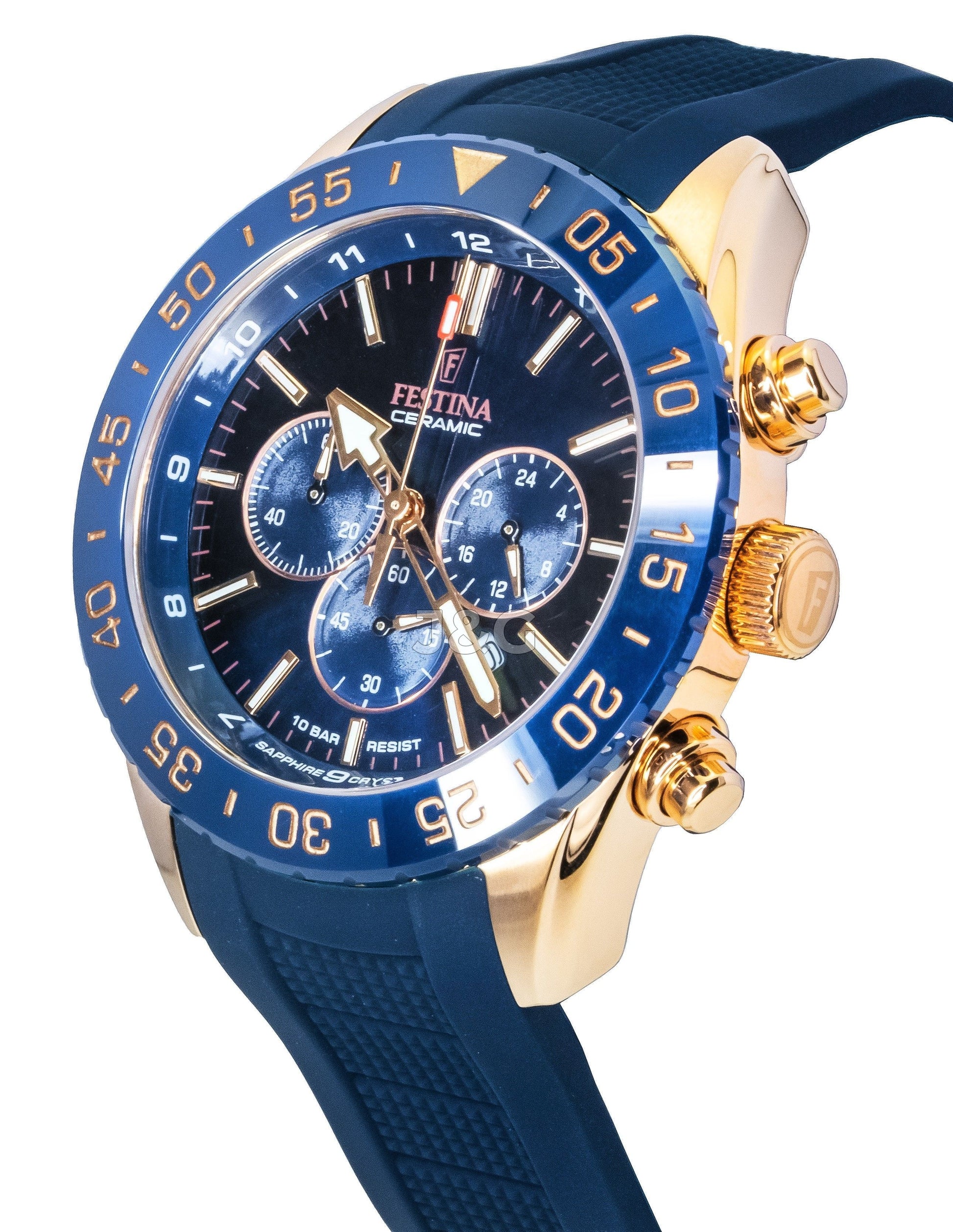 Festina Ceramic Quartz movement Blue Rubber Male F20516-1. A brand-new Festina Ceramic watch featuring a Blue dial and a Rubber strap. Side view. - view 3