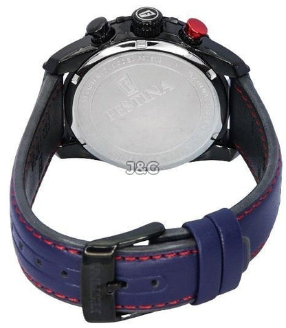 Festina Chronograph Date display Black Leather Male F20519-3. A brand-new Festina Chronograph watch featuring a Black dial and a Leather strap. Angled view. - view 4