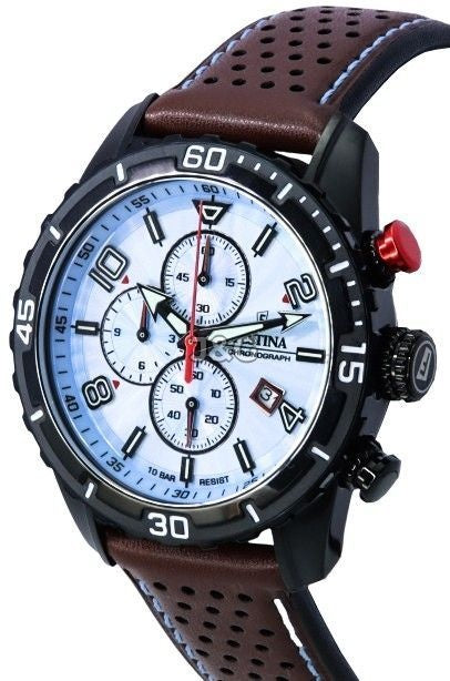 Festina Chronograph Date display Blue Leather Male F20519-1. A brand-new Festina Chronograph watch featuring a Blue dial and a Leather strap. Angled view. - view 3