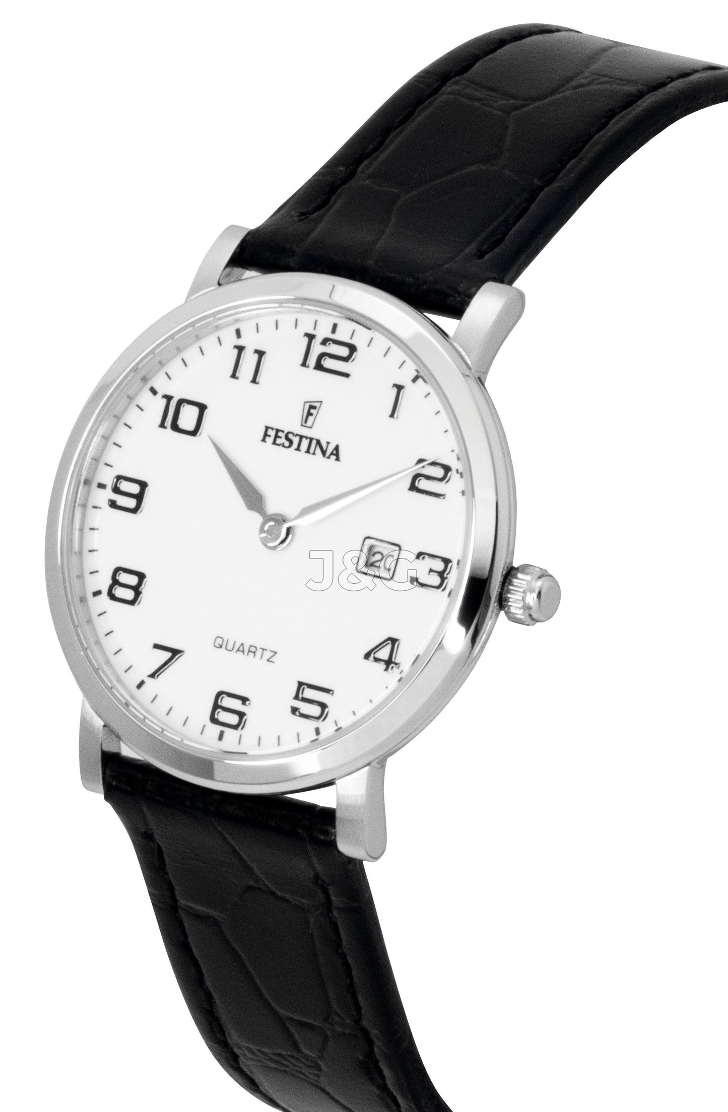 Festina Classic Quartz movement White Leather Female F16477-1. A brand-new Festina Classic watch featuring a White dial and a Leather strap. Side view. - view 2