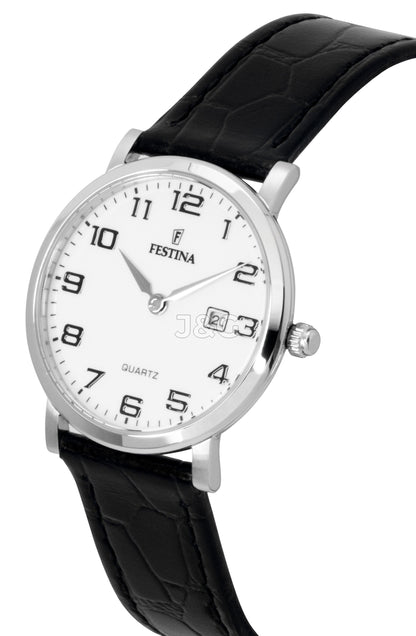 Festina Classic Quartz movement White Leather Female F16477-1. A brand-new Festina Classic watch featuring a White dial and a Leather strap. Side view. - view 2