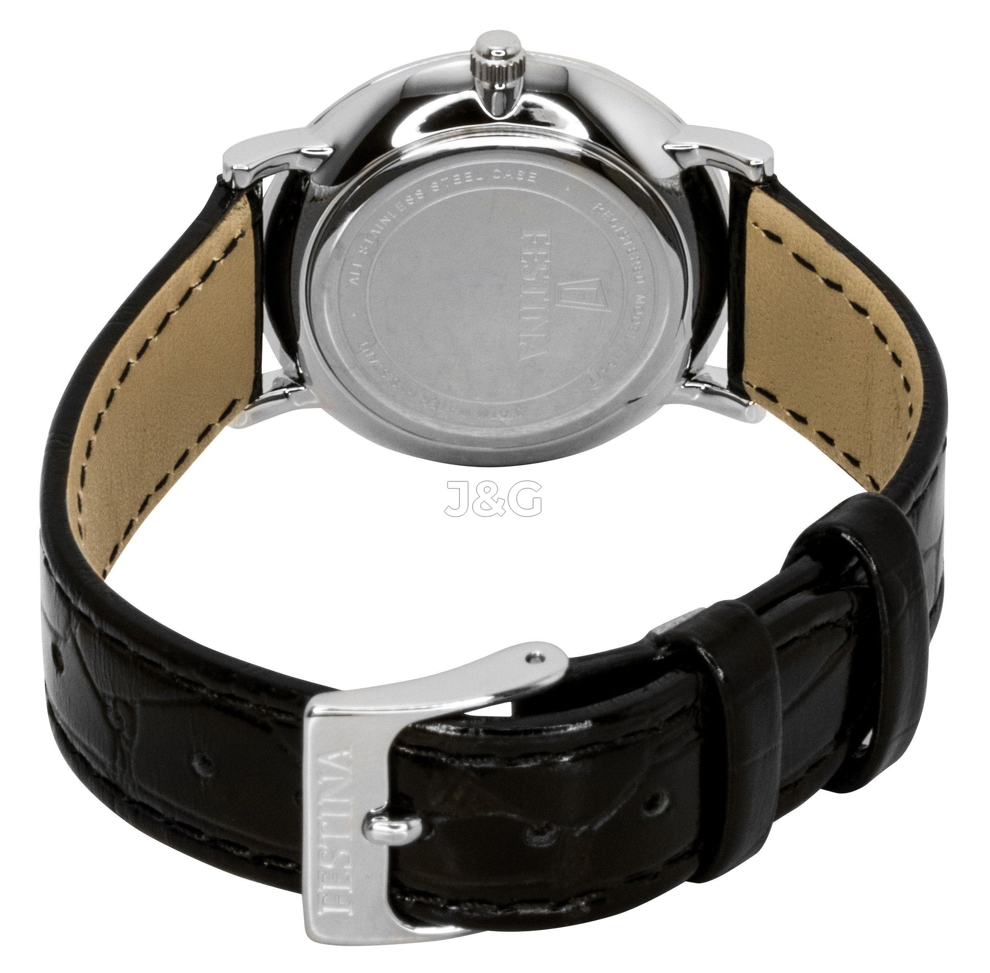 Festina Classic Quartz movement White Leather Female F16477-1. A brand-new Festina Classic watch featuring a White dial and a Leather strap. Side view. - view 3