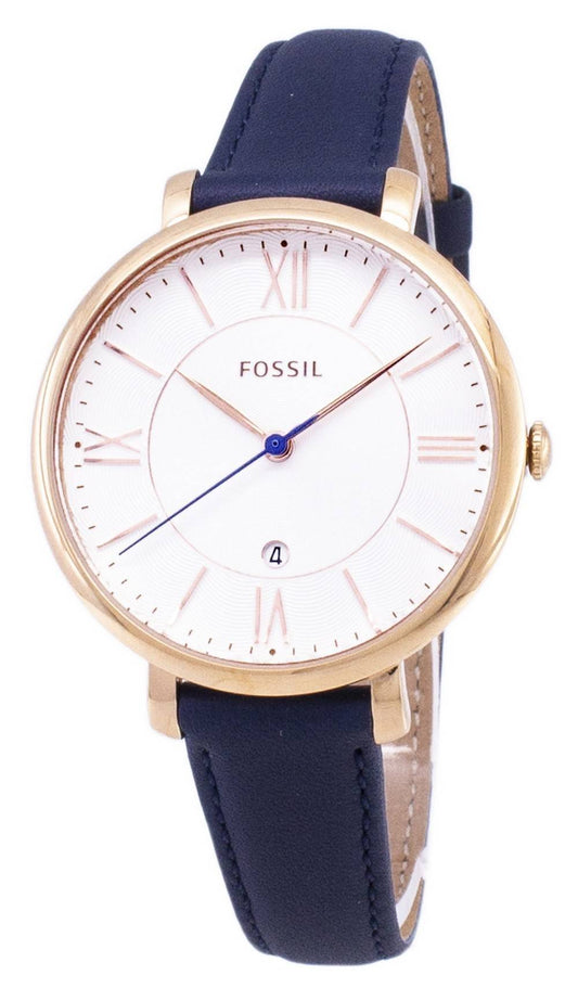 Fossil Jacqueline Silver Dial Navy Blue Leather Wo. A brand-new Fossil Blue watch featuring a Silver dial and a Leather strap. Front view.