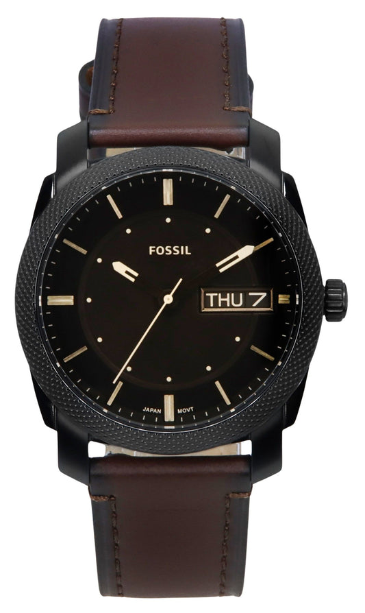 Fossil Machine Leather Strap Brown Dial Quartz. A brand-new Fossil Machine watch featuring a Leather strap. Front view.