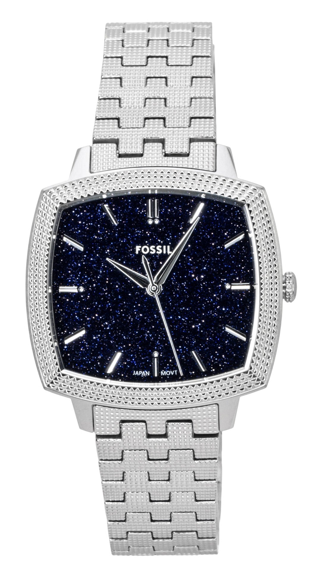 Fossil Nick Jonas x Machine Luxe Aventurine Limited Edition. A brand-new Fossil Machine watch featuring a Blue dial. Side view.