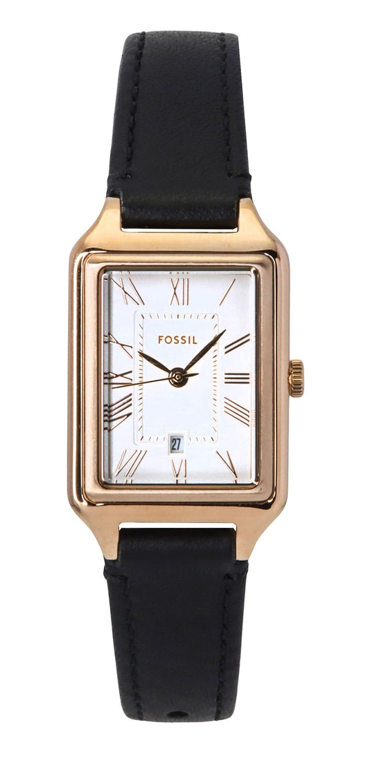 Fossil Raquel Leather Strap White Dial Quartz Wo. A brand-new Fossil Raquel watch featuring a White dial and a Leather strap. Angled view.