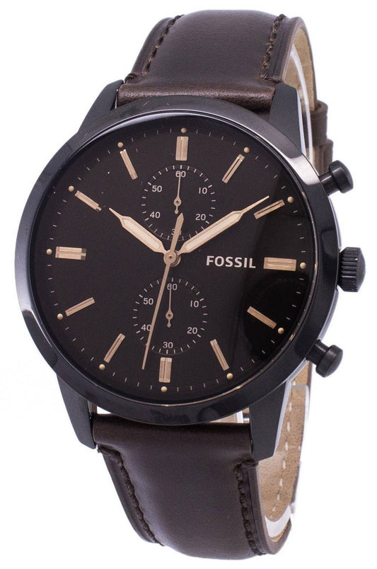 Fossil Townsman Chronograph Quartz Stainless Steel. A brand-new Fossil Townsman watch featuring a Leather strap. Front view.