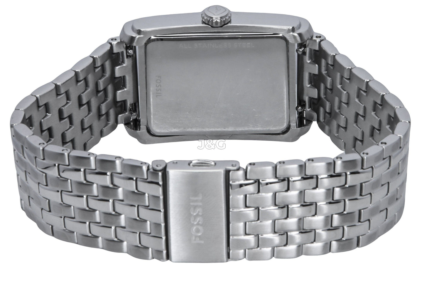 Fossil Carraway Deployment clasp Silver Stainless steel Male FS6008. A brand-new Fossil Carraway watch featuring a Silver dial and a Stainless steel strap. Angled view. - view 4