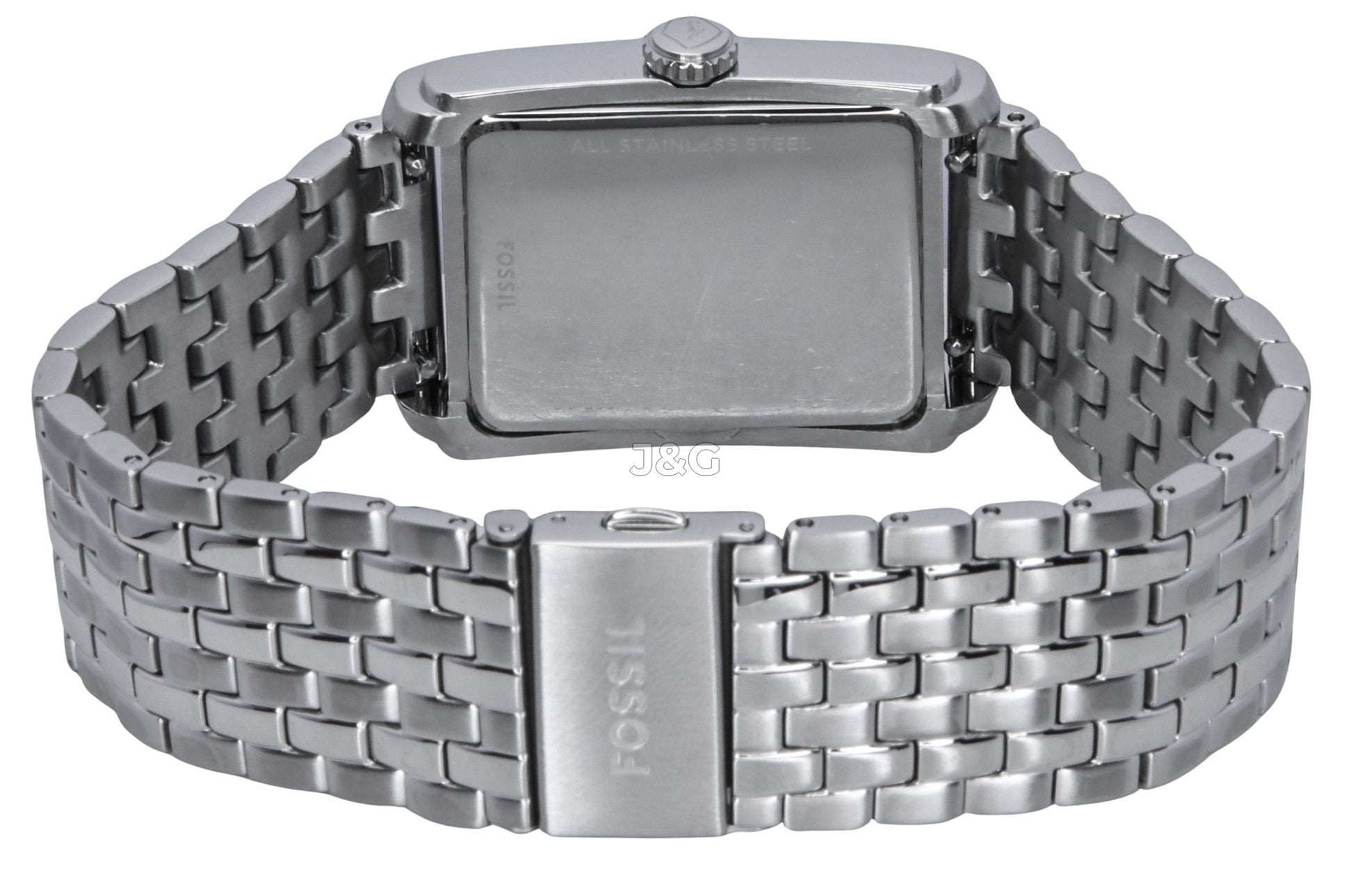 Fossil Carraway Deployment clasp Silver Stainless steel Male FS6008. A brand-new Fossil Carraway watch featuring a Silver dial and a Stainless steel strap. Angled view. - view 4
