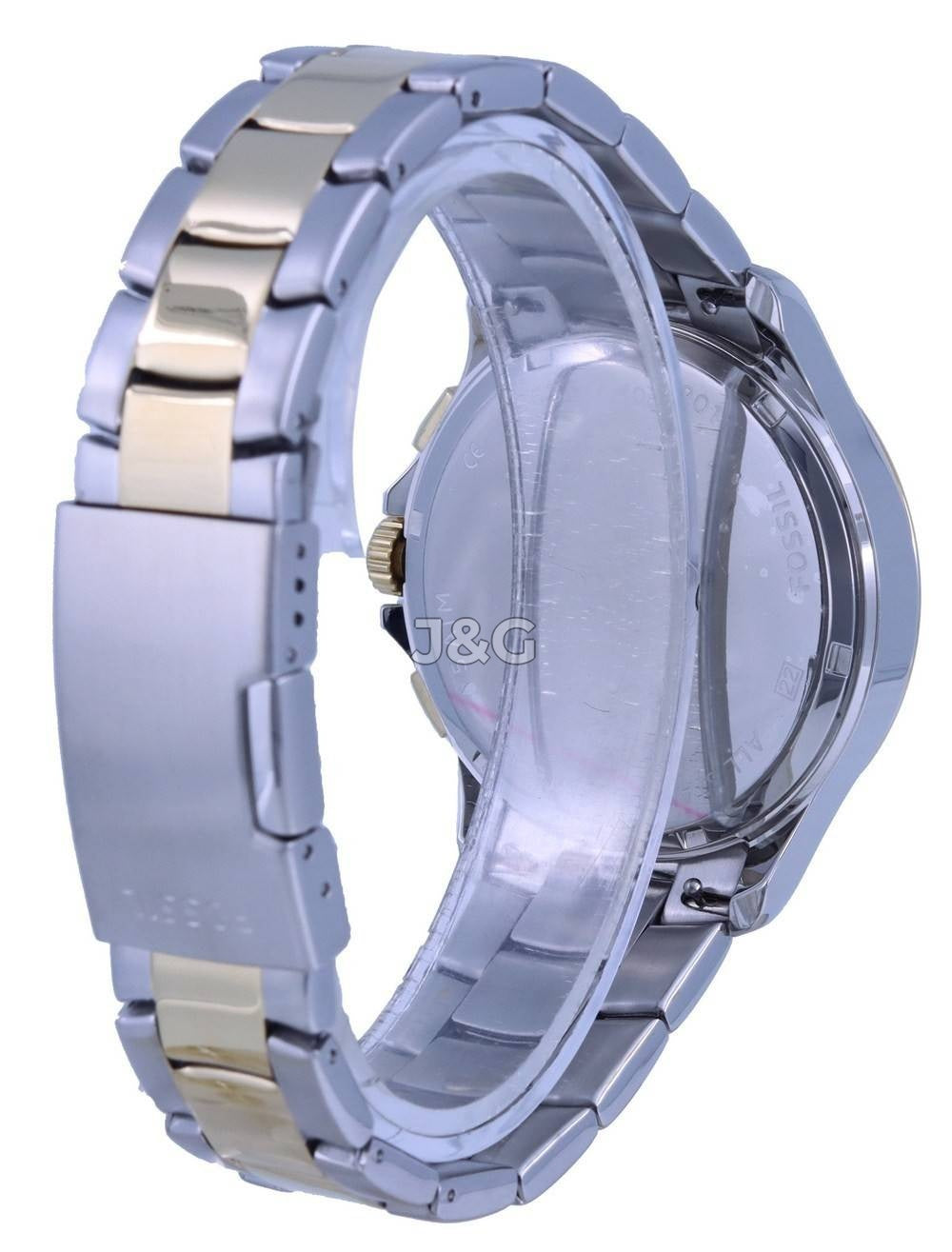 Fossil Monty Deployment clasp Blue Stainless steel Male FS5636. A brand-new Fossil Monty watch featuring a Blue dial and a Stainless steel strap. Side view. - view 4