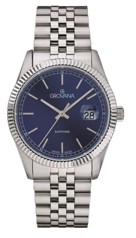 Grovana Kensington Royal Stainless Steel Blue Dial Quartz. A brand-new Grovana watch featuring a Blue dial and a Stainless steel strap. Side view.