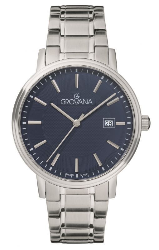 Grovana Kensington Traditional Stainless Steel Blue Dial. A brand-new Grovana watch featuring a Blue dial and a Stainless steel strap. Side view.