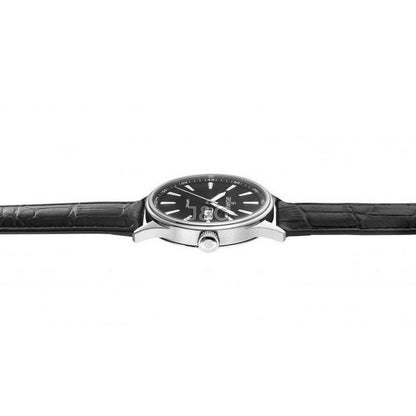 Grovana Quartz movement Black Leather Male 1194.1537.-.GW. A brand-new Grovana watch featuring a Black dial and a Leather strap. Front view. - view 2