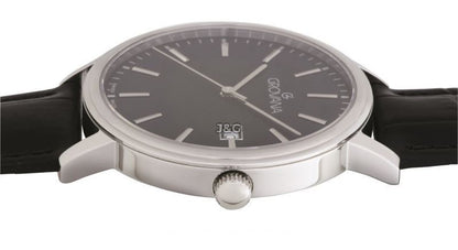 Grovana Quartz movement Black Leather Male 1550.1534.-.GW. A brand-new Grovana watch featuring a Black dial and a Leather strap. Side view. - view 2