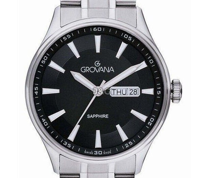 Grovana Quartz movement Black Stainless steel Male 1194.1137.-.GW. A brand-new Grovana watch featuring a Black dial and a Stainless steel strap. Angled view. - view 2