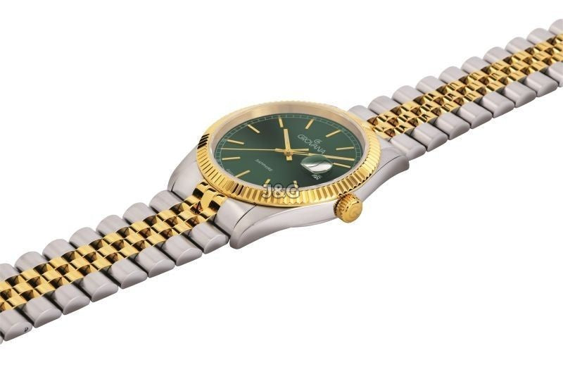 Grovana Quartz movement Green Stainless steel Male 1542.1144.-.GW. A brand-new Grovana watch featuring a Green dial and a Stainless steel strap. Front view. - view 2
