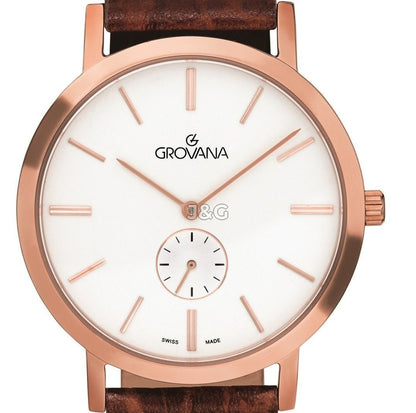 Grovana Quartz movement Silver Leather Male 1050.5562.-.GW. A brand-new Grovana watch featuring a Silver dial and a Leather strap. Side view. - view 2
