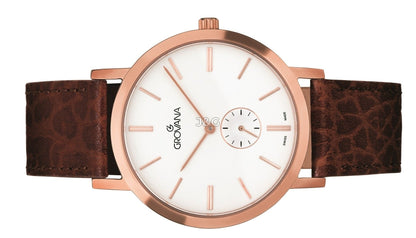 Grovana Quartz movement Silver Leather Male 1050.5562.-.GW. A brand-new Grovana watch featuring a Silver dial and a Leather strap. Side view. - view 3