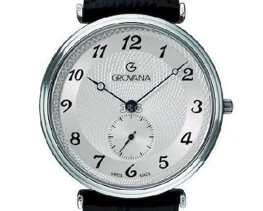 Grovana Quartz movement Silver Leather Male 1276.5532.-.GW. A brand-new Grovana watch featuring a Silver dial and a Leather strap. Side view. - view 2