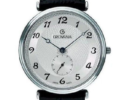Grovana Quartz movement Silver Leather Male 1276.5532.-.GW. A brand-new Grovana watch featuring a Silver dial and a Leather strap. Side view. - view 2