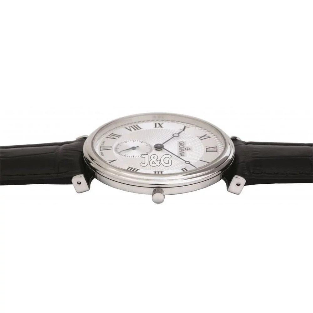 Grovana Quartz movement Silver Leather Male 1276.5538.-.GW. A brand-new Grovana watch featuring a Silver dial and a Leather strap. Front view. - view 2