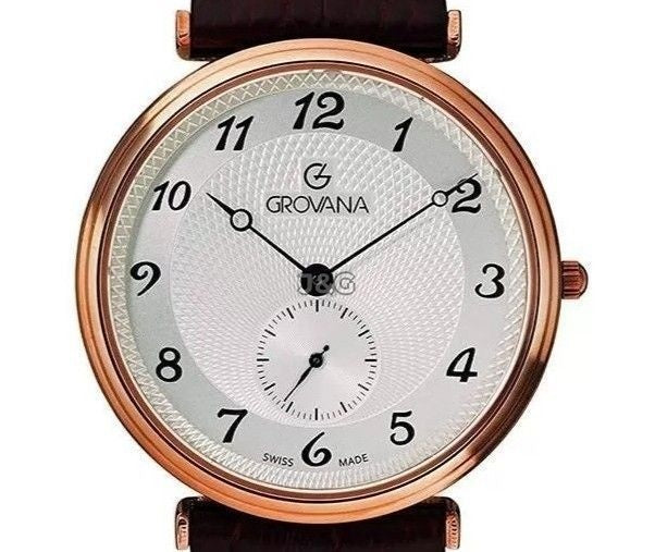 Grovana Quartz movement Silver Leather Male 1276.5562.-.GW. A brand-new Grovana watch featuring a Silver dial and a Leather strap. Side view. - view 2